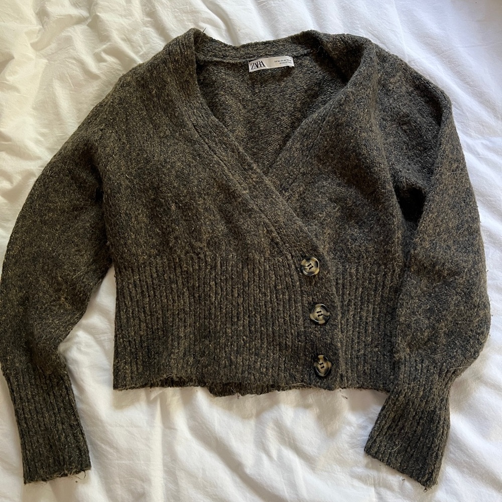 Zara Olive Wrap Sweater